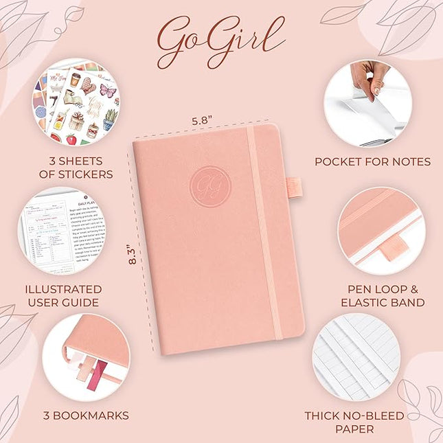 GoGirl Self-care Journal – Daily Mental Health Notebook with Mood & Wellness Trackers – Personal Development, Meditation & Reflection Journal for Women – Hardcover, Lasts 3 Months (Powder Rose)