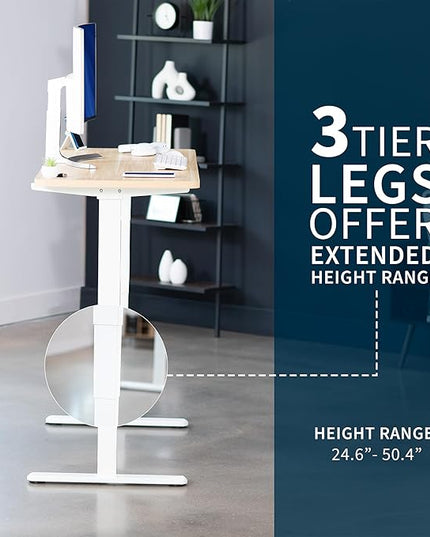 VIVO Electric 60 x 24 in Dual Motor Sit Stand Desk, Memory Height Adjustment, 2B Series, Light Wood Top White Frame, DESK-KIT-2W6C