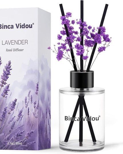 Reed Diffuser, Binca Vidou Lavender Reed Oil Diffusers Set for Office Decor Bedroom Living Room Aromatherapy for Gift Idea & Stress Relief 2.7oz(80ml)