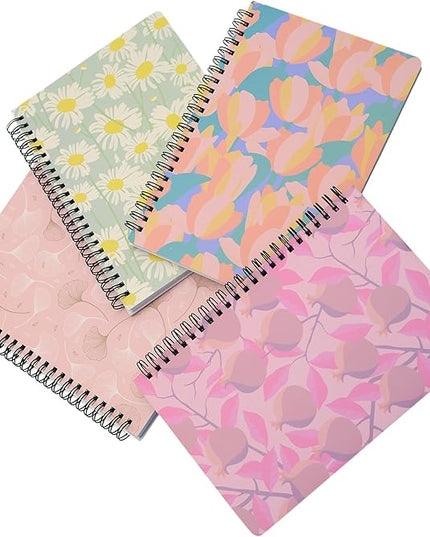 Yansanido Spiral Notebook, 4 Pcs A5 Thick Leaves Design Hardcover 8mm Ruled 4 Color 80 Sheets -160 Pages Journals for Study and Notes (Leaves)