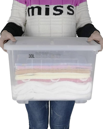 4 Packs 30 Liter Clear Large Storage Boxes Container with Lids and Wheels