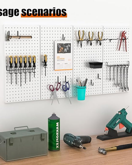 4 PCS - 12" W x 24" H x 0.78" D Metal Pegboard Wall Organizer, Compatible with All 1/8" and 1/4" Hooks, Suitable for Wall Home, Garage Tool Storage, Office Organization, Craft Room, Kitchen