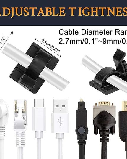 SOULWIT 50Pcs Adjustable Cable Management Clips, Adhesive Organizers Sticky Wire Clips Cord Holder for TV PC Ethernet Under Desk Wall Home Office