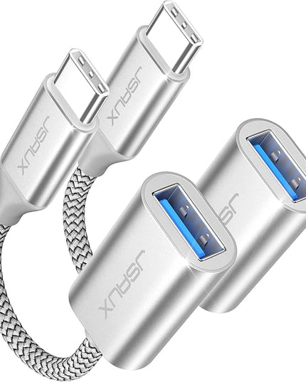 JSAUX USB C to USB 3.0 Adapter [2 Pack], USB C Male to USB Female OTG Cable Adapter Compatible with MacBook Pro/Air, iPhone 17 Pro Max/iPhone Air/16e/16/15 Series, Samsung Galaxy S25/S24/S23-Silver