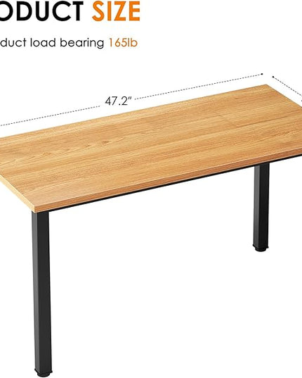 Need Computer Desk, 47 inch Home Office Desk, Modern Simple Style Home Office Gaming Desk, Basic Writing Table for Study Student, Black Metal Frame, Teak