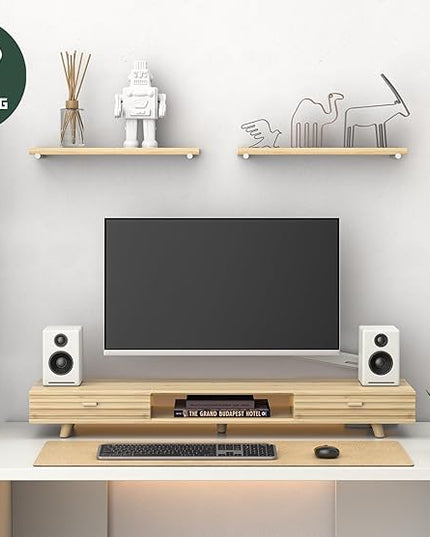 Bamboo Monitor Stand with Drawer - Desk Organizer with Cable Management & Storage, Ergonomic Laptop Riser for Home Office (220lbs Capacity, 39 inch ,Natural)