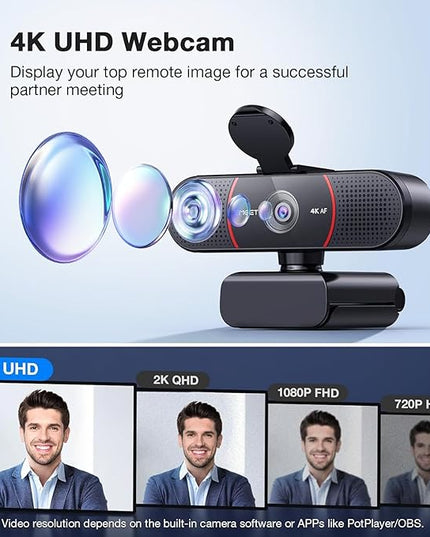 EMEET C960 4K Webcam for PC, 4K UHD Sony Sensor, PDAF Auto Focus, Dual AI Noise-Cancelling Mics, Auto Light Correction, 73° FOV, Plug&Play Webcam w/Privacy Cover, Works w/Zoom/Teams/Skype/Google Meet