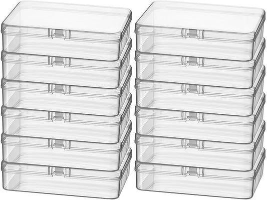 12 Pack Rectangular Clear Plastic Storage Containers Box with Hinged Lid for Beads and Other Small Craft Items (4.5 x 3.3 x 1.1 inch)