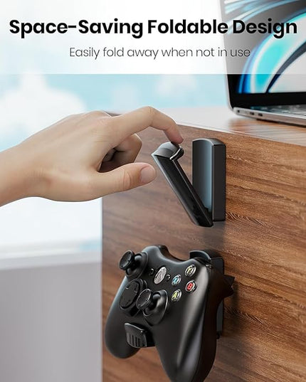 Sticky Headphone Stand Controller Holder - EURPMASK 2 Pack Upgraded Adhesive Headset Hook, Headphone Holder for Desk with Soft Rubber Pads, Gaming Accessory Controller Headset Stand, Midnight Black