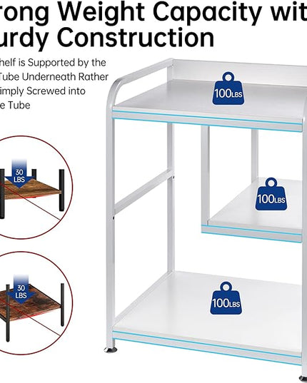 Large Printer Stand Table with Storage Shelf for Host Computer, PC Tower, CPU and Shredder, 3 Tier Rolling Printer Cart with Wheels for Home Office Storage and Organization - White