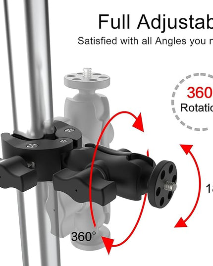Taisioner Super Camera Clamp Mount Double Socket Arm 1/4"-20 Ball Head Adapter Gopro Accessories Suitable for GoPro AKASO DJI Action Insta360 or DSLR Digital Camera Monitor/LED Lights/