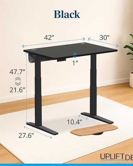 UPLIFTDESK V3 2-Leg Black Laminate Wood Standing Desk – Adjustable Height, Advanced 1-Touch Memory Keypad, Under Desk Cable Management, Wire Grommets & Rocker Board (Black C-Frame, 42 x 30 inch)