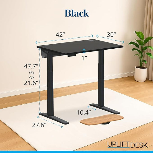 UPLIFTDESK V3 2-Leg Black Laminate Wood Standing Desk – Adjustable Height, Advanced 1-Touch Memory Keypad, Under Desk Cable Management, Wire Grommets & Rocker Board (Black C-Frame, 42 x 30 inch)