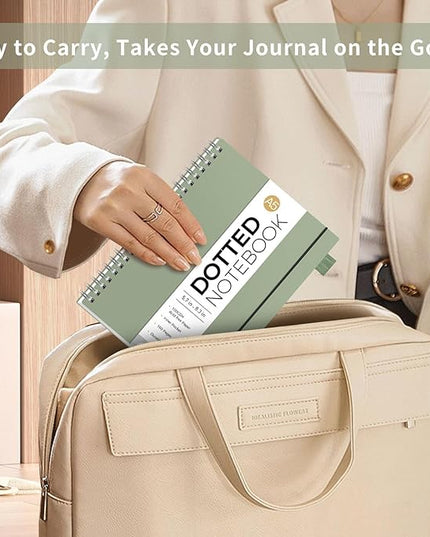 AHGXG Bullet Dotted Journal - Dot Grid Spiral Notebook A5, 160 Pages, 100 GSM Thick Paper, Waterproof Plastic Cover Journals for Bullet Journaling, Sketching, 5.7" x 8.3", Sage Green