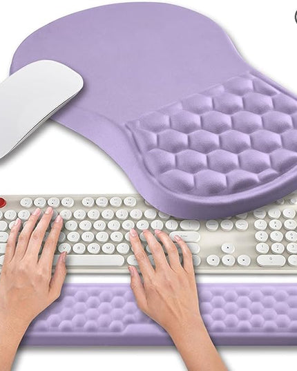 Hokafenle 2 in 1 Ergonomic Mouse Pad Wrist Support & Wrist Rest for Computer Keyboard Set, with Relieve Carpal Tunnel Pain Massage Bulge and Full Memory Gel Design (2In1 Set, Lavender)