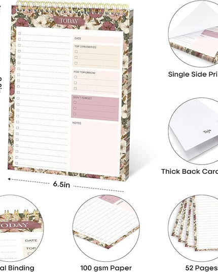 Taja To Do List Notepad - To Do List Notebook for Work with 52 Sheets, 9.8" x 6.5", Undated Daily Planner Perfect for Daily Tasks and Goal Setting, Notepad Suitable for Office, Home & School - Mauve Muse