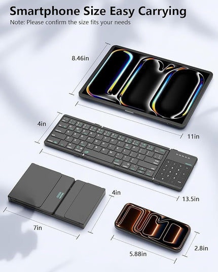 Nillkin Foldable Bluetooth Keyboard with Touchpad & Number Pad, Portable Bluetooth Keyboard with Full Size Keys, Pocket-Sized Wireless Travel Keyboards for iPad, Smartphone, Tablet and Laptop Black