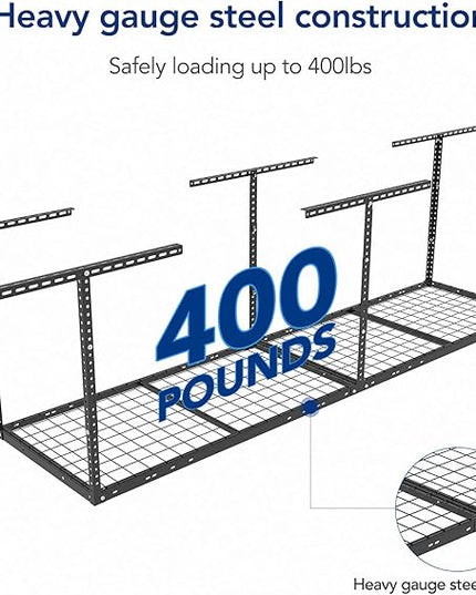 FLEXIMOUNTS 2x8 Garage Storage Rack, Adjustable Overhead Storage Organization System, Heavy Duty Metal Ceiling Rack, 400lbs Weight Capacity, Black, Classic Series