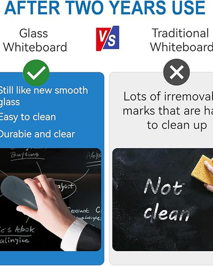 Glass Dry Erase Black Board - Magnetic Blackboard 48"X36" Frameless Whiteboard Clear Glass Boards with Super Strong Magnets, Wall Mounted for Office, Classroom and Home