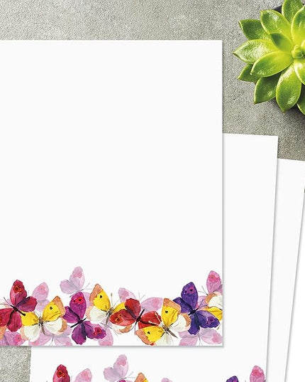 Current Summer Butterfly Letter Paper - Spring Stationery Papers With Decorative Butterflies Border, Printable Holiday, Wedding & Bridal Shower, & Invitation Sheets, Set of 25, 8 1/2" x 11"