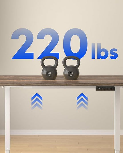 FLEXISPOT E3 Dual Motor Electric Standing Desk 55 x 28 Sit Stand Up Desk, Holds 220 lbs, Adjustable Height w/Memory Presets, One-Piece Brown Wood Grain Desktop & White Frame, Ships in 2 Boxes