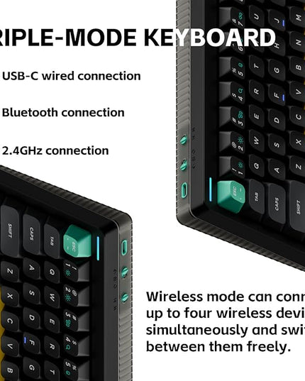 nuphy Halo65 V2 Wireless Mechanical Keyboard with PBT Keycaps, 65% Hot Swappable Custom Gaming Keyboard Compatible with QMK/VIA, RGB Backlit,Gasket Structure,BT5.0/USB-C/2.4GHz,Black-Mint Switches