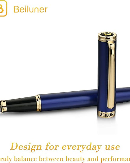 BEILUNER Blue Fountain Pen,Stunning Luxury Pens with 24K Gold Accents, Gorgeous 24K Gilded Nib(Extra Fine), Fancy Pen Gift for Men&Women -Ink Converter-Elegant, Reliable,Graduation Presents, Nice Pen