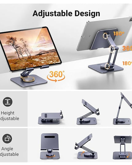 UGREEN Tablet Stand for Desk Swivel with 360° Rotating Base Tablet Holder Aluminum Portable Stand Adjustable Home Office Accessories Compatible with iPad Pro 11 Air Mini 6 5 Grey