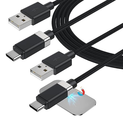 Magtame StayCable 2Pack USB A to USB C Cable with Magnetic Holder 3.3FT, Anti-Drop 3A Fast Charging and Data Sync Type C Cable, Braid Charger Cord for iPhone 17 16, Bedside, Desk, Car Cord Management