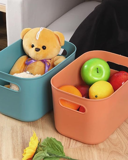 8 Pack Colorful Plastic Storage Bins with Lid and Handle，Stackable Storage Box Basket Containers，Desktop Storage Box Cubby Bins for Shelf Cabinet Kitchen Bathroom Office，10 x 7 x 6.1Inch