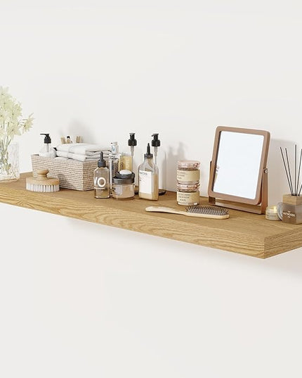 Floating Shelves 48 Inch Long, 12 Inch Deep Floating Shelves for Wall, 48 x 12 Large Wall Shelves for Home Storage & Display, 2" Thicked Floating Shelf for Bedroom, Living Room, Oak Color, 1 Pack