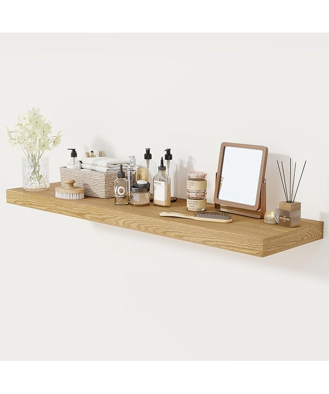 Floating Shelves 48 Inch Long, 12 Inch Deep Floating Shelves for Wall, 48 x 12 Large Wall Shelves for Home Storage & Display, 2" Thicked Floating Shelf for Bedroom, Living Room, Oak Color, 1 Pack