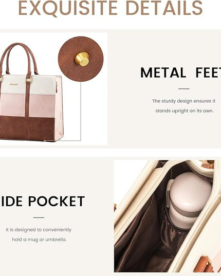 LOVEVOOK Laptop Bag for Women, 15.6 Inch Laptop Tote Bag, Vintage Leather Work Bags for Women, Waterproof Computer bag with Clutch Purse, Large Capacity Briefcase, Business Office Bag