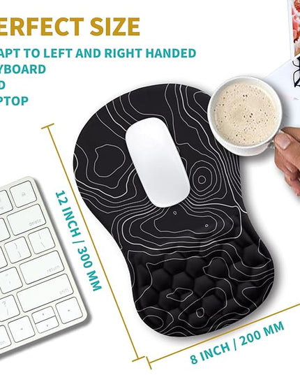Hokafenle Ergonomic Mouse Pad Wrist Support, Wrist Rest Mousepad for Carpal Tunnel Pain Relief with Integrated Memory Foam Slope Massage Bulge (11.8x7.9 inch,Topographic Contour)