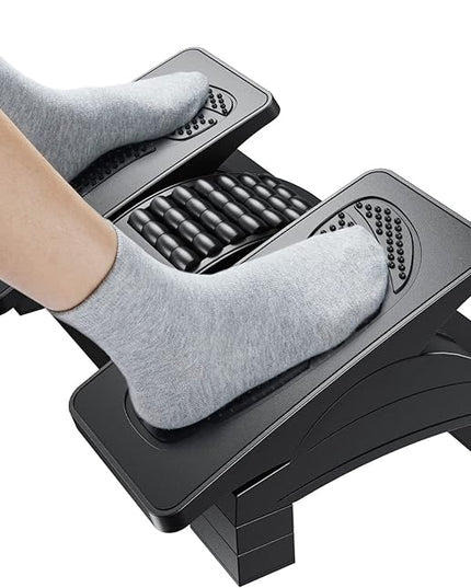 HUANUO Foot Rest Under Desk, Adjustable Ergonomic Footrest for Under Desk at Work or Gaming with Massage Texture and Roller, 20 Degree Tilt Angle Adjustment, Foot Stool for Office, Home