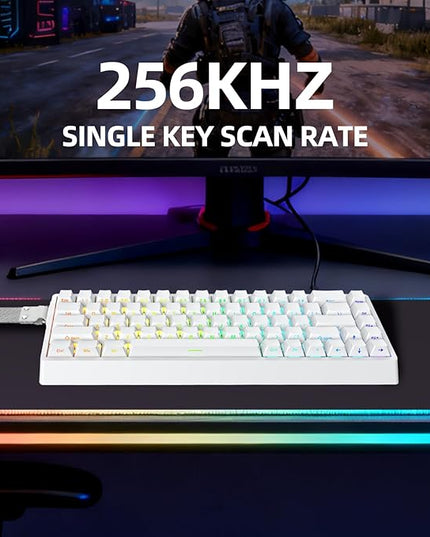 ND68 68 Keys Wired Magnetic Switch Keyboard, 0.005MM RT Accuracy, 8KHZ Polling Rate/Latency As 0.125MS/256KHZ Single Key Scan Rate/ARGB，Hot Swappable,Gasket Structure Gaming Keyboard(White)