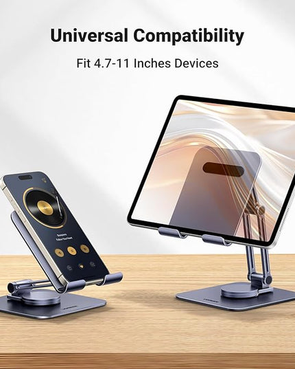UGREEN Tablet Stand for Desk Swivel with 360° Rotating Base Tablet Holder Aluminum Portable Stand Adjustable Home Office Accessories Compatible with iPad Pro 11 Air Mini 6 5 Grey