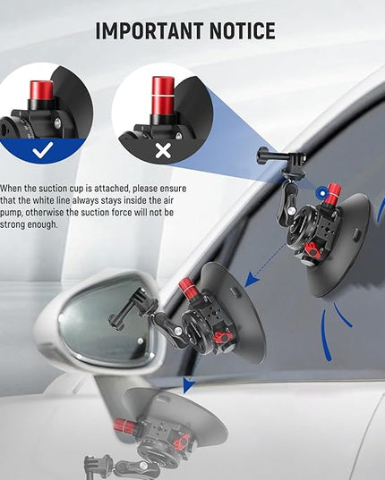 NEEWER 6" Suction Cup Camera Mount with Ball Head Magic Arm, 2 Pack Metal Car Mount for Camera/Action Camera/Phone, Air Pump Vacuum on Car or Window Glass with 1/4" 3/8" ARRI Mounting Holes, CA013
