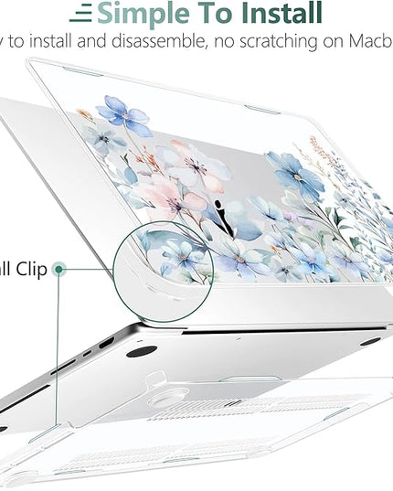 DONGKE Case for M5 MacBook Pro 14 inch 2025 2024-2021 M4 M3 M2 M1, Plastic Hard Shell Cover Compatible with A3434 A3112 A3401 A3185 A2992 A2779 A2442, Retina XDR Display & Touch ID, Blue Flowers