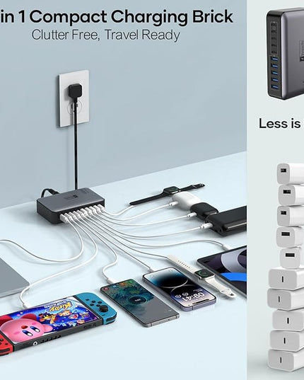 USB C Charger Block 10 Ports, 450W USB Charging Station for Multiple Devices, 5 Type C + 5 USB A GaN PD Charger Hub, Compact Power Brick Super Fast Charging for MacBook, Ipad, iPhone, Samsung