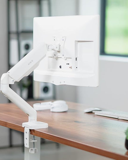 VIVO Single 17 to 32 inch Monitor Height Adjustable Counterbalance Mechanical Arm Desk Stand, Classic, Universal VESA Mount, White, STAND-V001OW