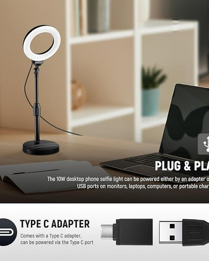 NEEWER Basics 5"/13cm Desk Ring Light with Stand, Phone Holder Base, 10W LED Selfie Light Compatible with iPhone for Video Recording Laptop Webcam Zoom Video Conference Lighting Makeup, Black BR60