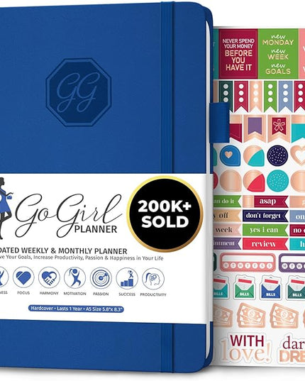 GoGirl Planner and Organizer for Women – A5 Size Weekly Planner, Goals Journal & Agenda to Improve Time Management, Productivity & Live Happier. Undated – Start Anytime, Lasts 1 Year – Royal Blue