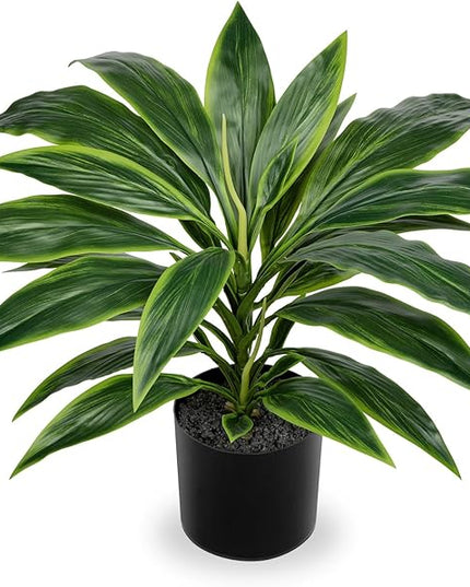 Oairse Artificial Plants Indoor with Pot, 18.1" Fake Potted Plants Medium Artificial Dracaena Plant in Black Pot Faux Tropical Plants for Bathroom Living Room Office Desk Shelf Decor