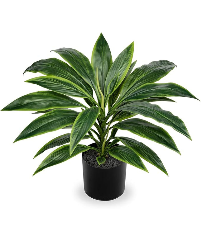 Oairse Artificial Plants Indoor with Pot, 18.1" Fake Potted Plants Medium Artificial Dracaena Plant in Black Pot Faux Tropical Plants for Bathroom Living Room Office Desk Shelf Decor