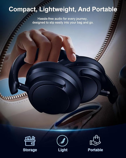 Hybrid Active Noise Cancelling Headphones, Over-Ear Bluetooth Headphone, 60H Playtime, Deep Bass, Transparency Mode, Foldable Comfort Ear Cups, Electronic Gadgets, Ideal gift for Travel Office - Navy