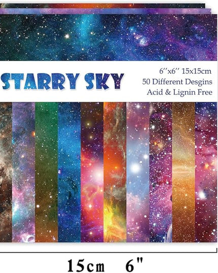 Origami Paper Kit 50 Sheets 70GSM 6 Inch Square Double Sided Color 50 Vivid Japanese Washi Chiyo Colors for Hand Crafts Origami Paper Arts Creativity.Galaxy