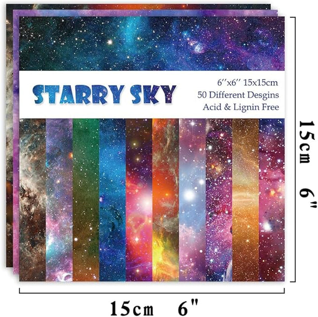 Origami Paper Kit 50 Sheets 70GSM 6 Inch Square Double Sided Color 50 Vivid Japanese Washi Chiyo Colors for Hand Crafts Origami Paper Arts Creativity.Galaxy
