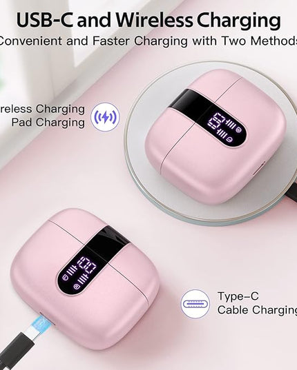 TAGRY 2 Sets X08 Pink and Purple Bluetooth Headphones True Wireless Earbuds 60H Playback Ear Buds with Wireless Charging Case in-Ear Earbuds with Mic