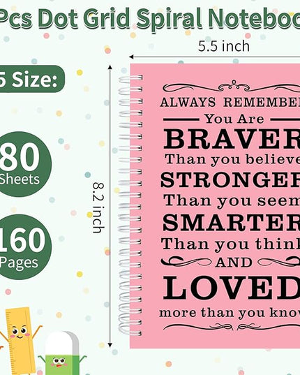 2Pcs Spiral Dotted Notebook,Inspirational Gifts A5 Dot Grid Spiral Notebook for Work & Sketching,Perfect for Office School Home Supplies,160 Pages (2, Dot Grid Pink)
